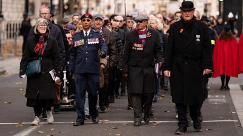 Members of the Armed Forces during the annual parade by AJEX, the Jewish Military Association, march along Whitehall