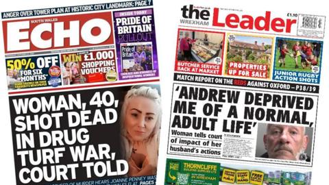 Front pages of South Wales Echo and The Wrexham Leader