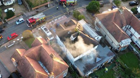 A drone image of the property on Rosebery Avenue, Eastbourne, where the fire was located.