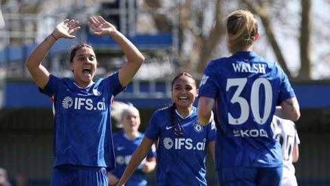 Chelsea players celebrate during their Women's FA Cup win over Tottenham