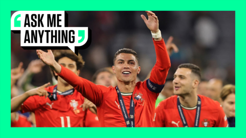 Cristiano Ronaldo celebrates winning the Nations League with an Ask Me Anything bro
