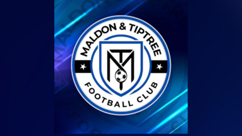 The new logo is a circle, which has a blue outline and a white background. The text is black, which reads out Maldon & Tiptree Football Club. 