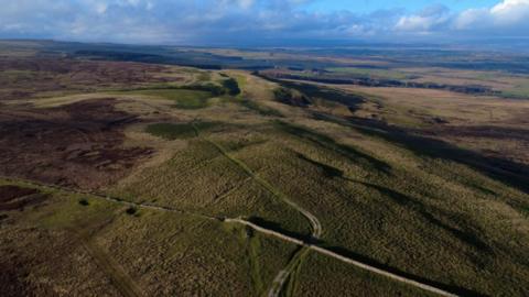 An aerial view of a rural landscape.