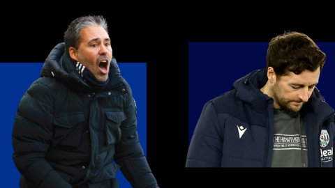 A side-by-side of Leicester City boss Marti Cifuentes and West Bromwich Albion head coach Ryan Mason