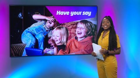 Emma-Louise on the Newsround set