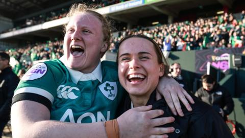Aoife Wafer and Robyn O'Connor celebrate