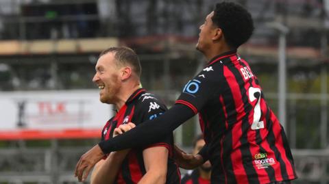 Luke Jephcott celebrates scoring for Truro City