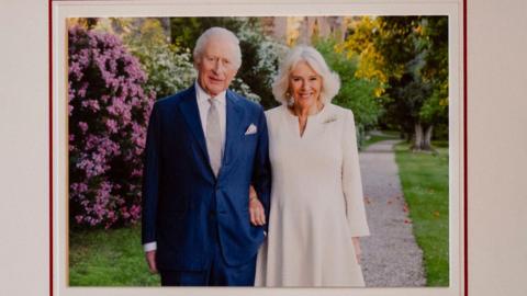 The 2025 Christmas card of King Charles III and Queen Camilla, showing the couple in the grounds of Villa Wolkonsky, in Rome