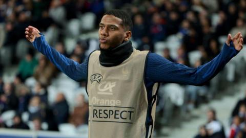 Jean-Clair Todibo of France warms up during the international friendly match between France and Scotland