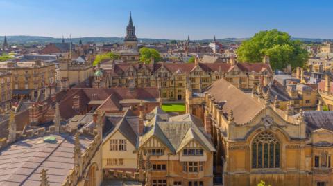 A view of Brasenose College in Oxford on a fine day taken from the University Church of St Mary the Virgin. 