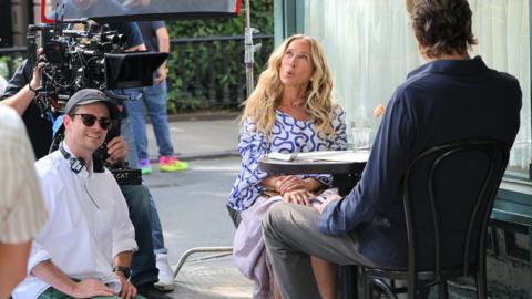 Sarah Jessica Parker and John Corbett are seen on the set of "And Just Like That" in New York.