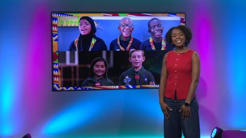 Emma-Louise on the Newsround set