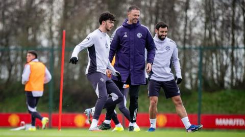 Manchester United defender Tyler Fredricson in Manchester United training