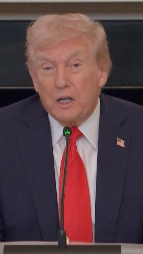A close-up of Donald Trump during press conference 