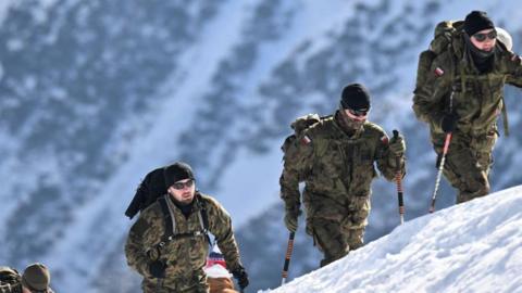 Polish soldiers climb Mount Kasprowy Wierch 