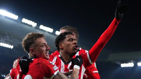 Ryan Flamingo celebrates after scoring for PSV