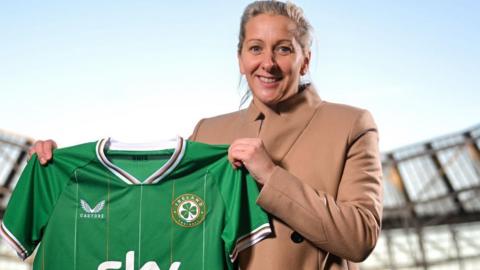 Carla Ward with the Republic of Ireland jersey on Wednesday