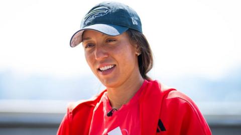 Jessica Pegula smiling during a TV interview