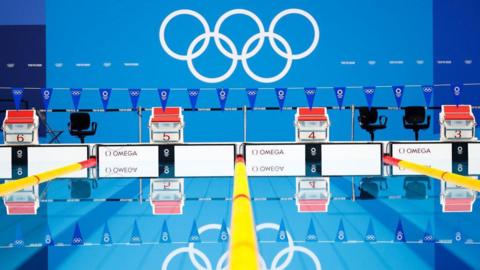 The empty swimming pool at the Tokyo 2020 Olympics