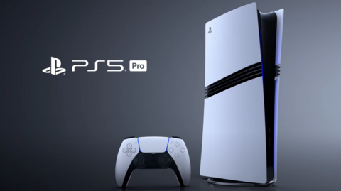 PlayStation 5 pro. The console looks similar to the PS5 - a big, white, tower block - but it has a black stripe through the middle.