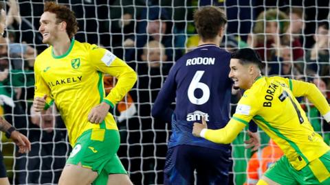 Josh Sargent is all smiles after putting Norwich 1-0 up against Leeds