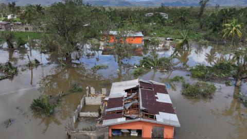 rone view of flooding after Hurricane Melissa made landfall in St Elizabeth, Jamaica 