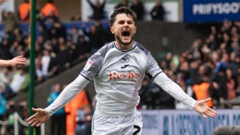 Striker Liam Cullen celebrates against Cardiff in March