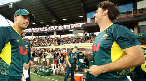 Alex Carey and Mitchell Marsh of Australia