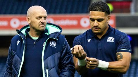 Scotland head coach Gregor Townsend with Sione Tuipulotu