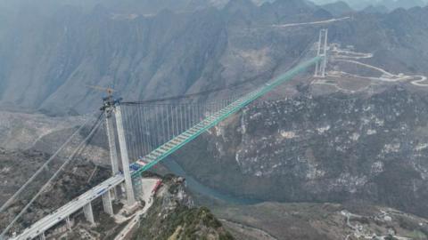 Aerial view of the bridge under construction