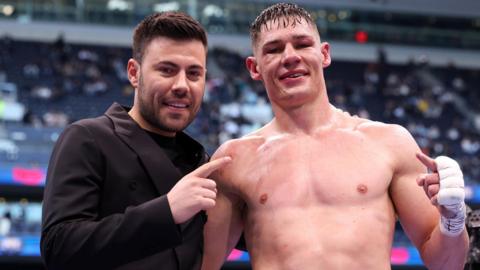 Chris Billam-Smith with Boxxer promoter Ben Shalom after victory against Brandon Glanton