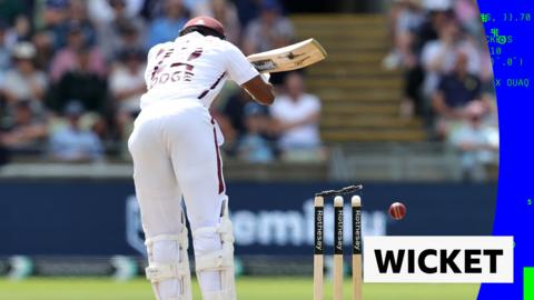 West Indies' Kavem Hodge loses his wicket