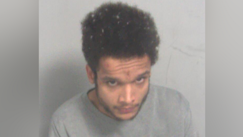 A man with a short beard and moustache and tall brown hair sits in a grey long-sleeve jumper looking at the camera 