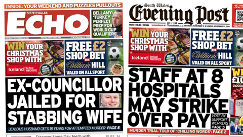 The front pages of the South Wales Echo and the South Wales Evening Post