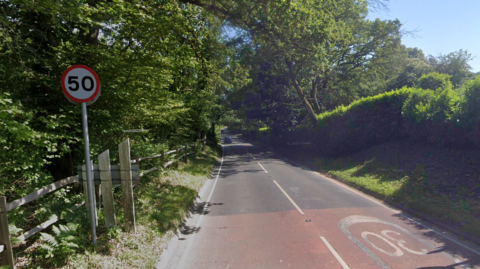 A screen grab of a country road. 