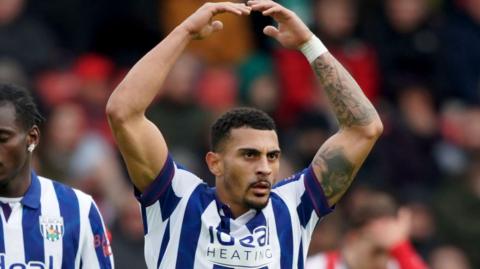  Karlan Grant celebrates his sixth goal of the season for West Bromwich Albion