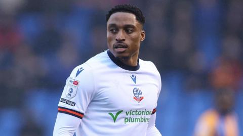 Victor Adeboyejo playing in his final game before injury against Leyton Orient