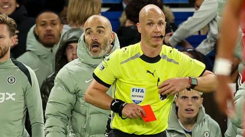 Enzo Maresca looks shocked as he is sent off at home to Liverpool before the international break