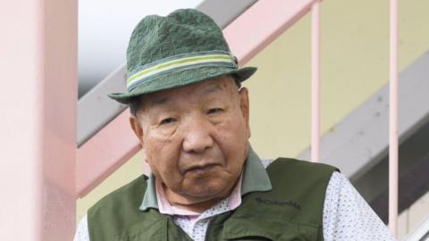 Iwao Hakamada leaves home for his daily stroll on Sept. 26, 2024, in Hamamatsu in Shizuoka Prefecture, central Japan.