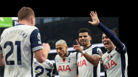 Tottenham celebrate their second goal in their 4-1 win over Aston Villa