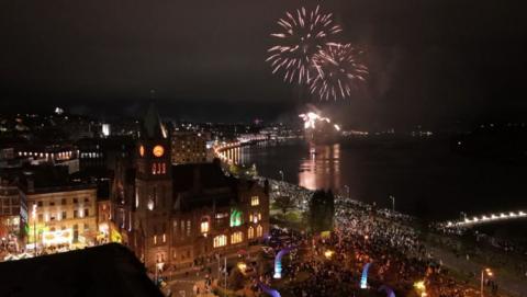 Fireworks in the night sky over Derry.