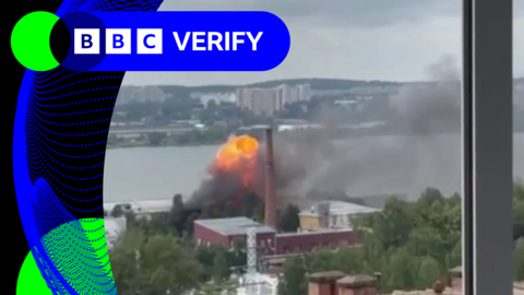 A building is seen being hit and an explosion in Russia.