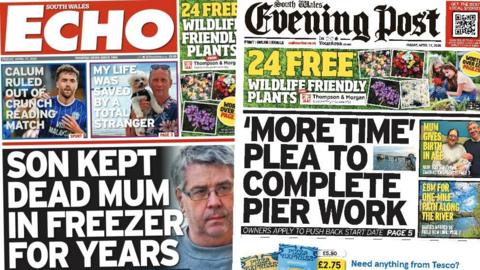Front pages of the South Wales Echo and South Wales Evening Post