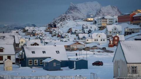 A view of houses covered by snow in the Greenlandic capital, Nuuk