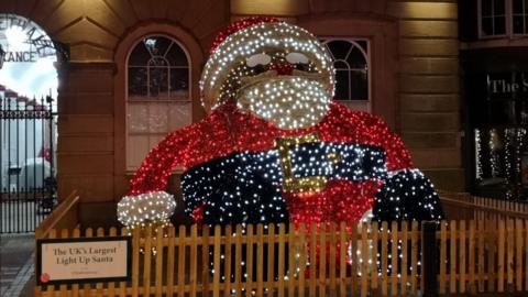 The UK's largest light up santa in the dark