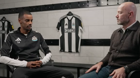 Alan Shearer meets Newcastle striker Alexander Isak