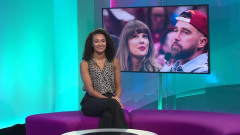 Nina in the studio with Taylor Swift in the screen