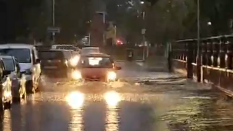 Flooded roads in the St Matthews area of Leicester