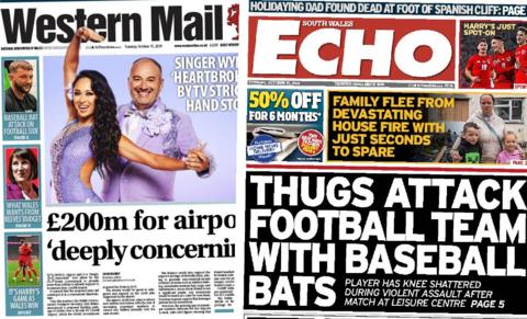 Front pages of the Western Mail and the South Wales Echo