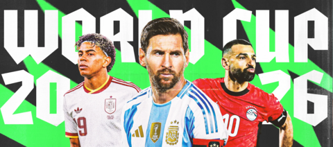 Players in front of World Cup text 